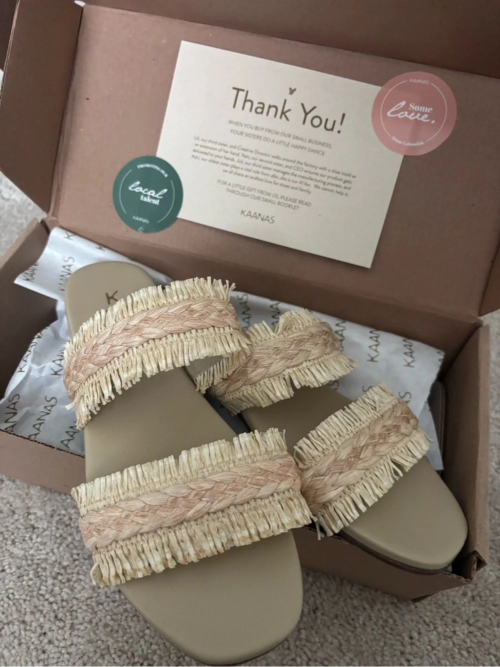 Kaanas Neutral Raffia Double-Strap Slide Sandals